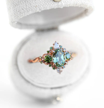 Unique Enchanted Briar Oval Lab Green Sapphire Ring