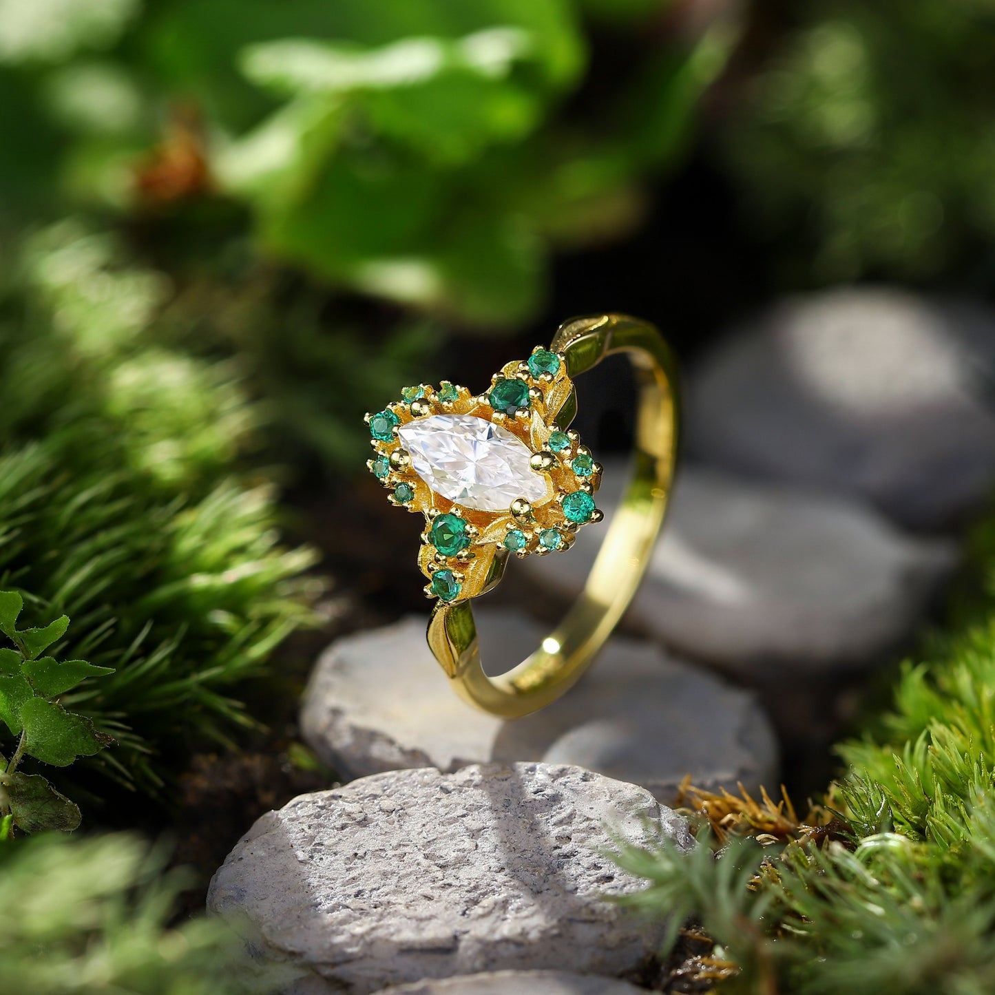 Unique Astraea Half Halo Marquise Moissanite Ring