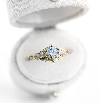 Unique floral engagement rings Rose Three Stone Round Moissanite Ring