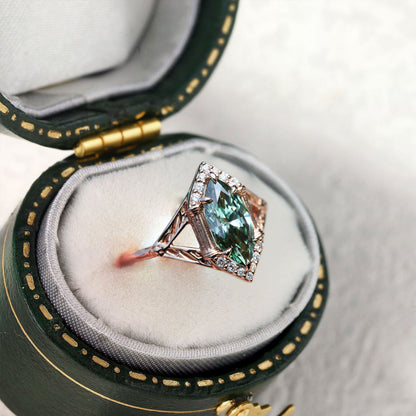 Unique Marquise Green Lab Sapphire Engagement Ring