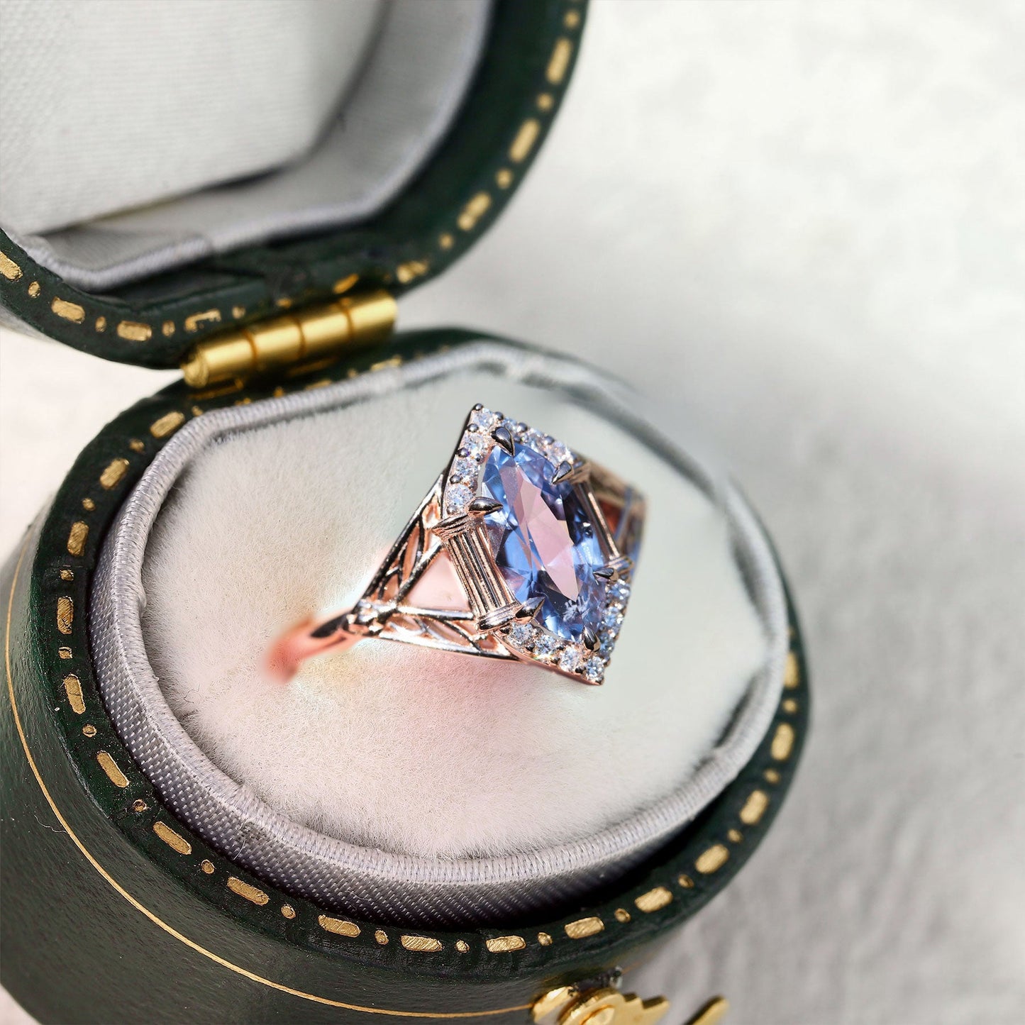 Unique Marquise Lab Sapphire Engagement Ring