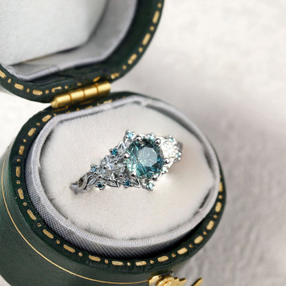 Unique Briar Rose Starbrite Cut Round Green Lab Sapphire Engagement Ring