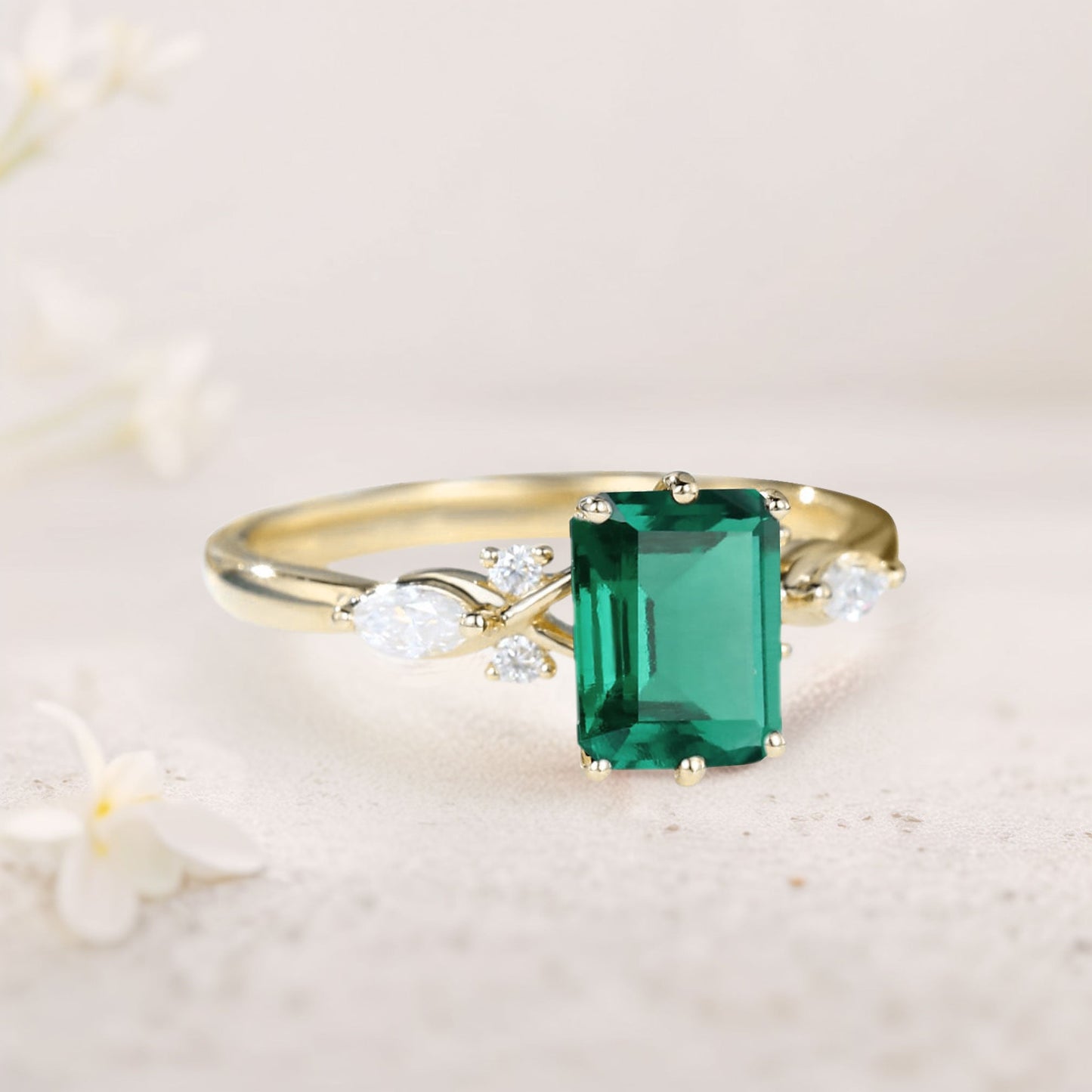 Vintage Twist Lab Emerald Engagement Ring