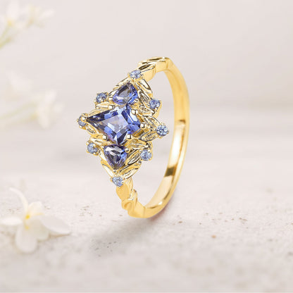 Unique floral engagement rings Kite Lab Sapphire Engagement Ring Leaf Flower Wedding Ring