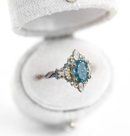 Unique Galadriel Oval Teal Moissanite Ring