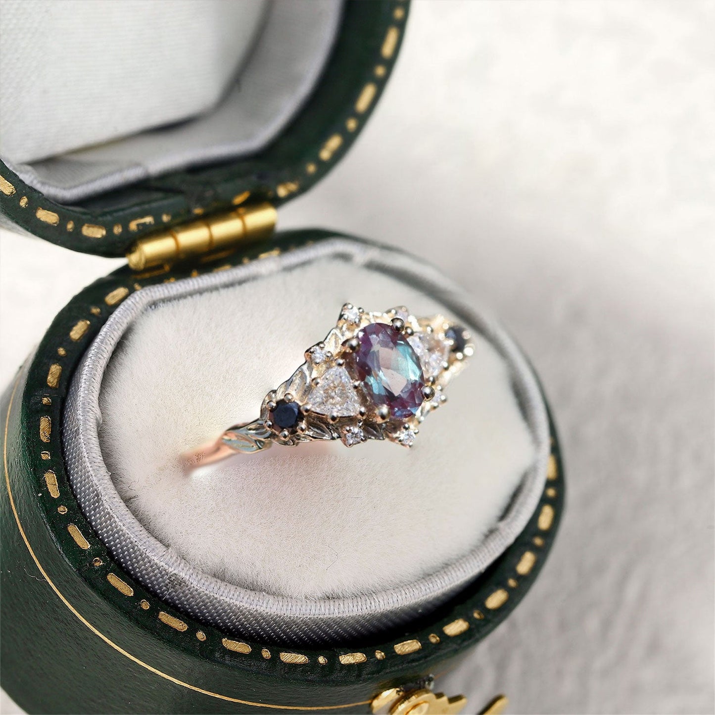 Unique Briar Rose Five Stone Oval Lab Alexandrite Ring