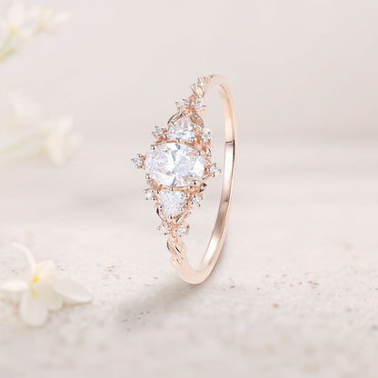 Classic Briar Rose Oval Moissanite Olive Leaves Engagement Ring Fairy Ring