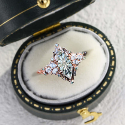 Vintage Starbrite Cut Marquise Green Lab Sapphire Engagement Ring