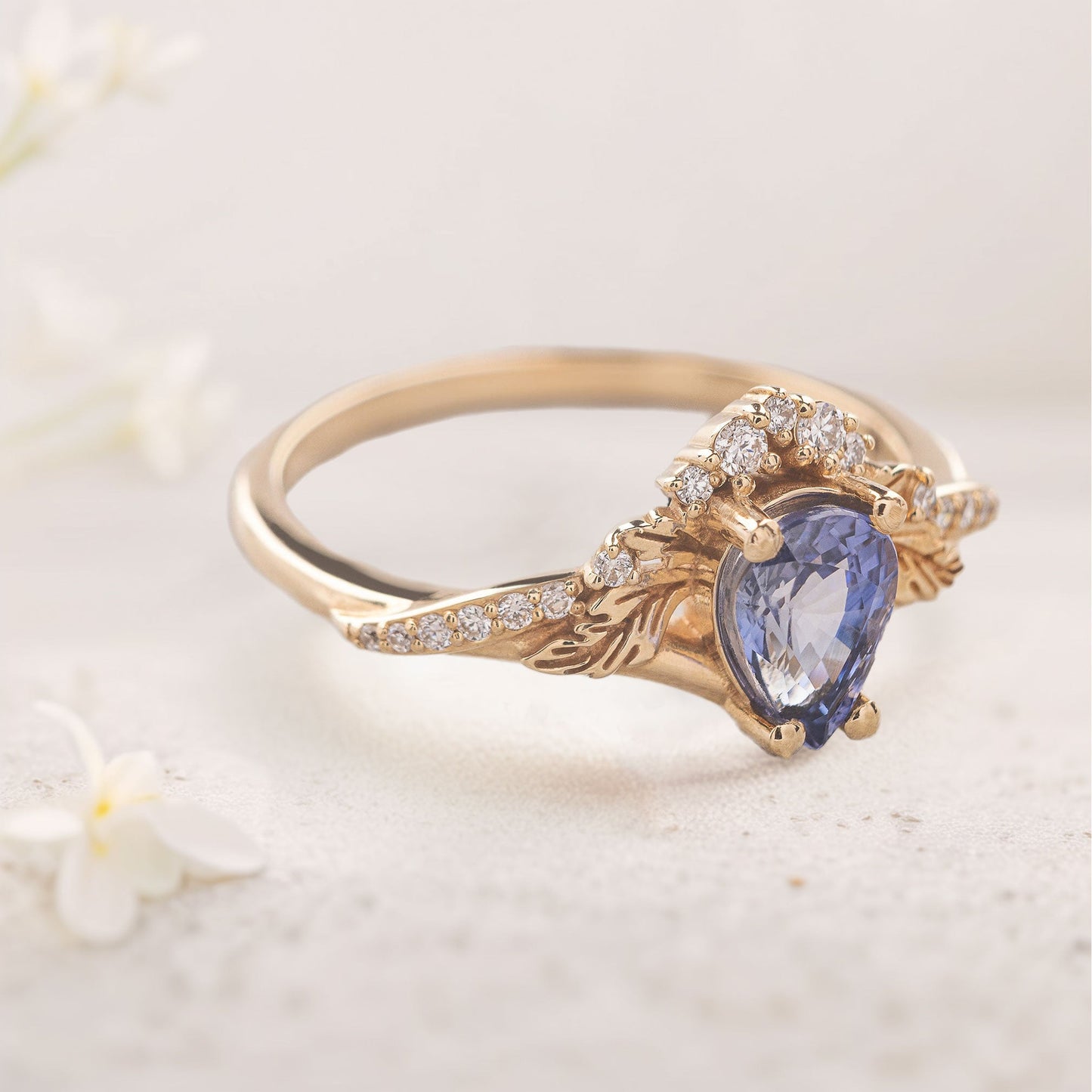 Vintage Blue Lab Sapphire and Moissanite Engagement Ring