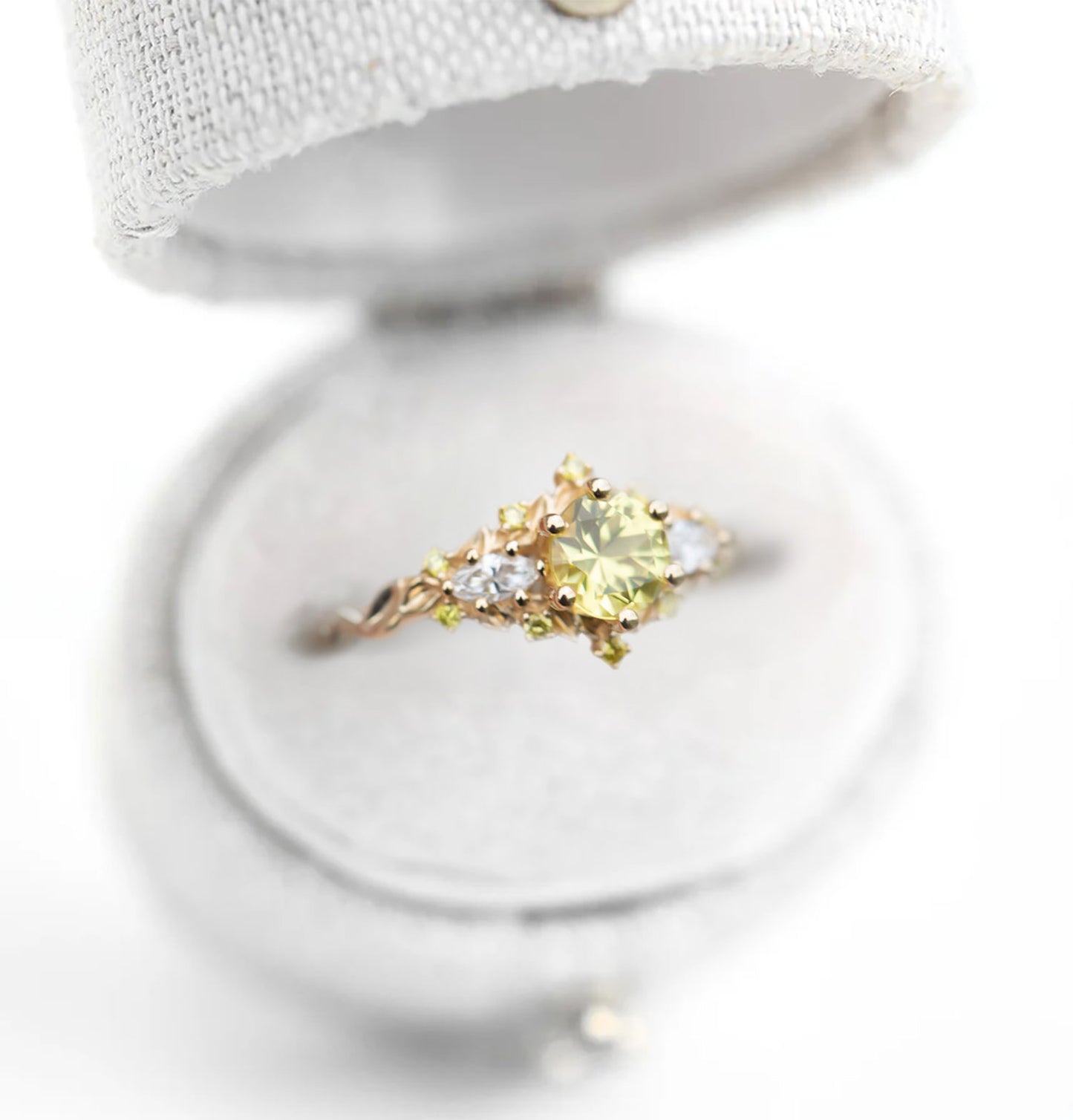 Unique Floral Rose Three Stone Round Citrine Ring