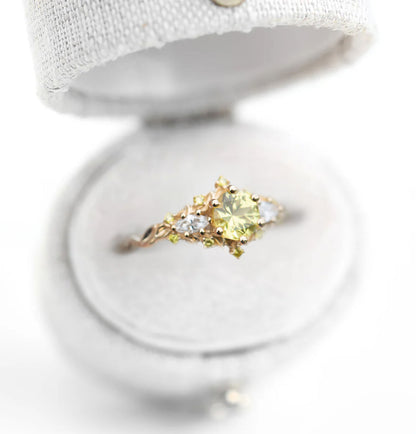 Unique Floral Rose Three Stone Round Citrine Ring