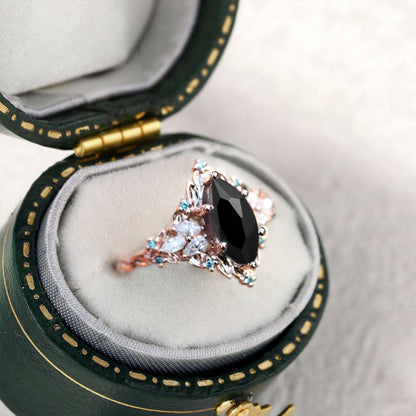 Unique Briar Rose Starlight Marquise Black Onyx Ring