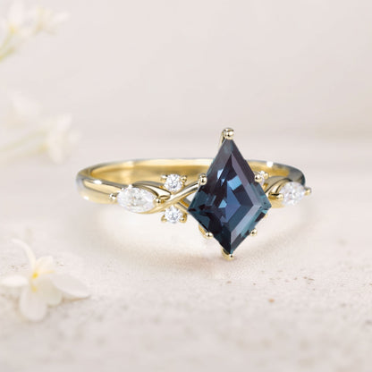 Unique Kite Lab Alexandrite Engagement Ring Twisted Bridal Ring