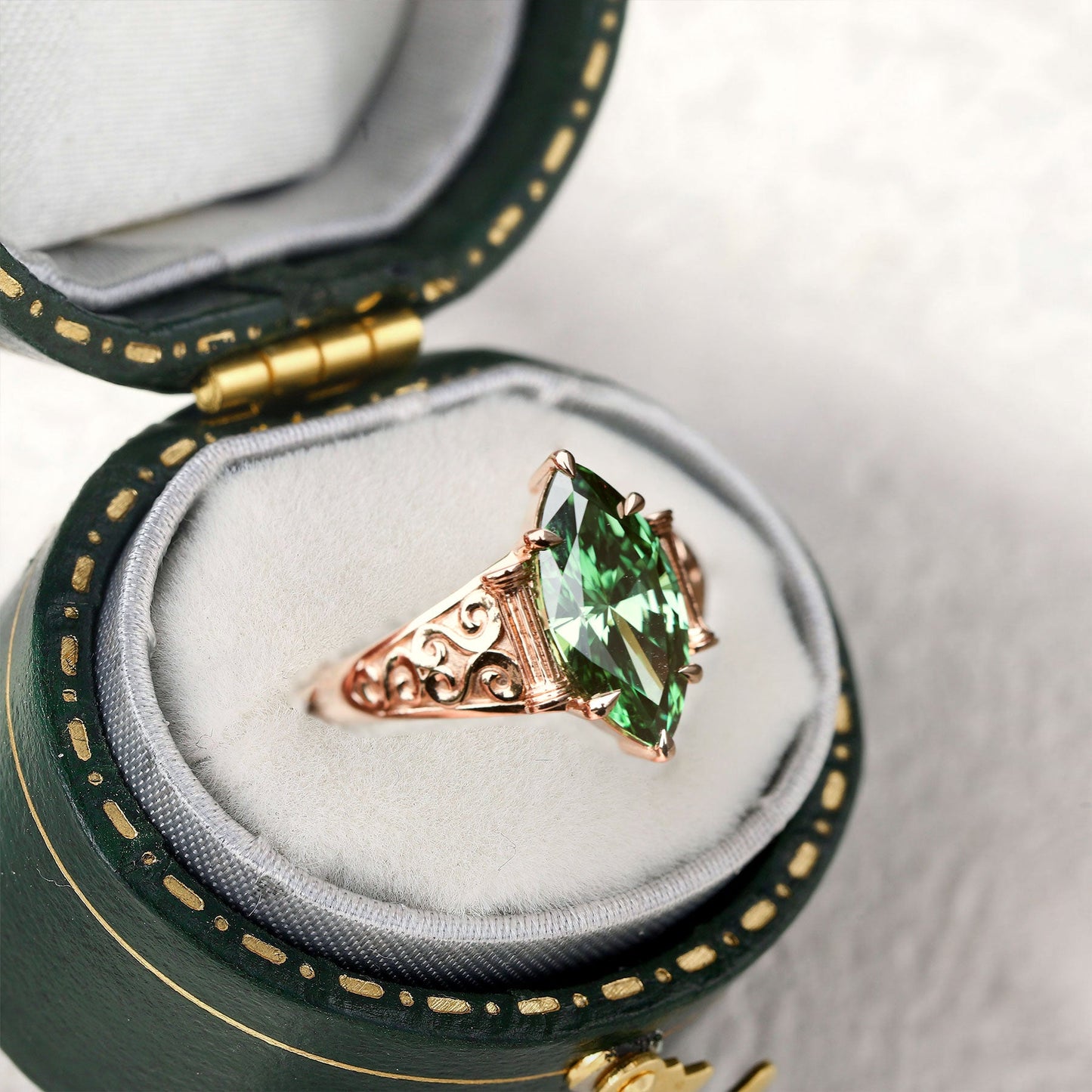 Unique Marquise Lab Emerald Engagement Ring