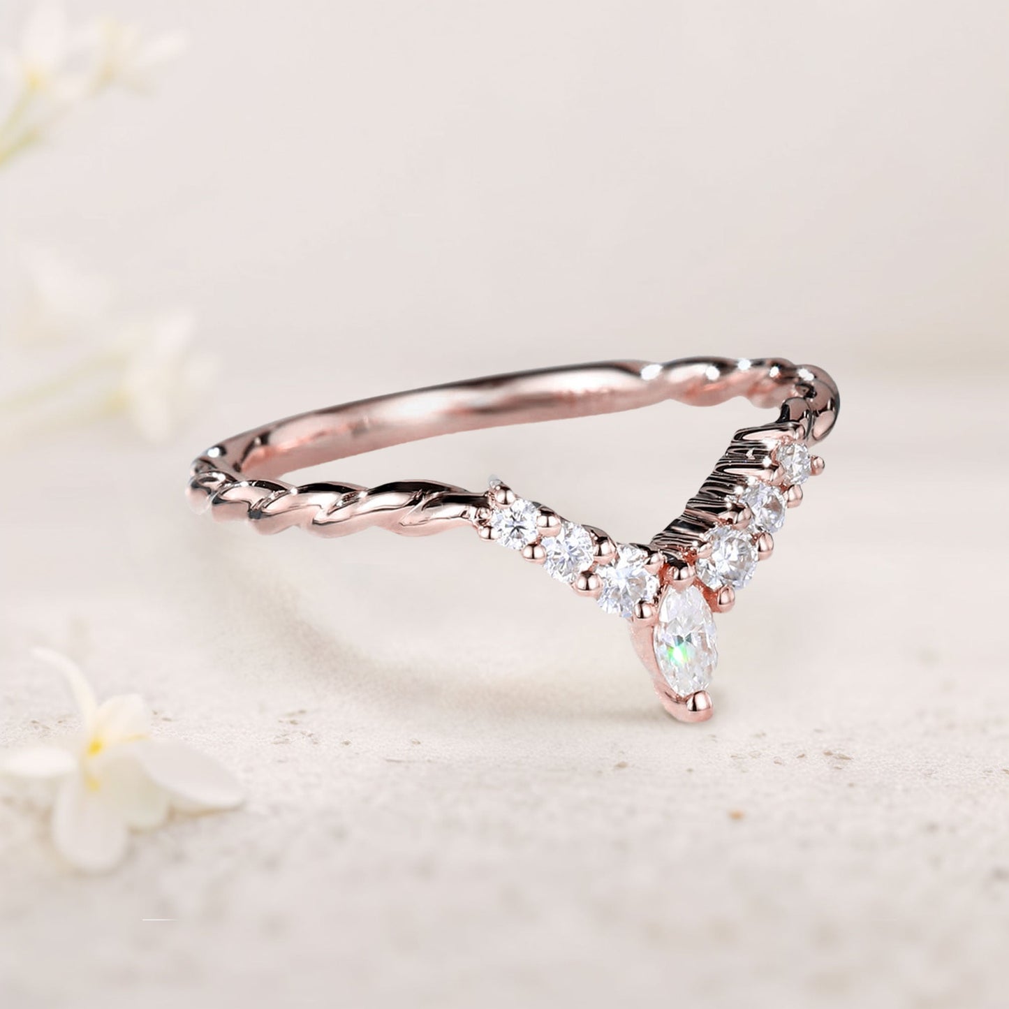 Unique Eternity Twisted Marquise Moissanite Curved Matching Wedding Band