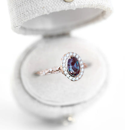 Unique Crown of Thorns Oval Lab Alexandrite Ring