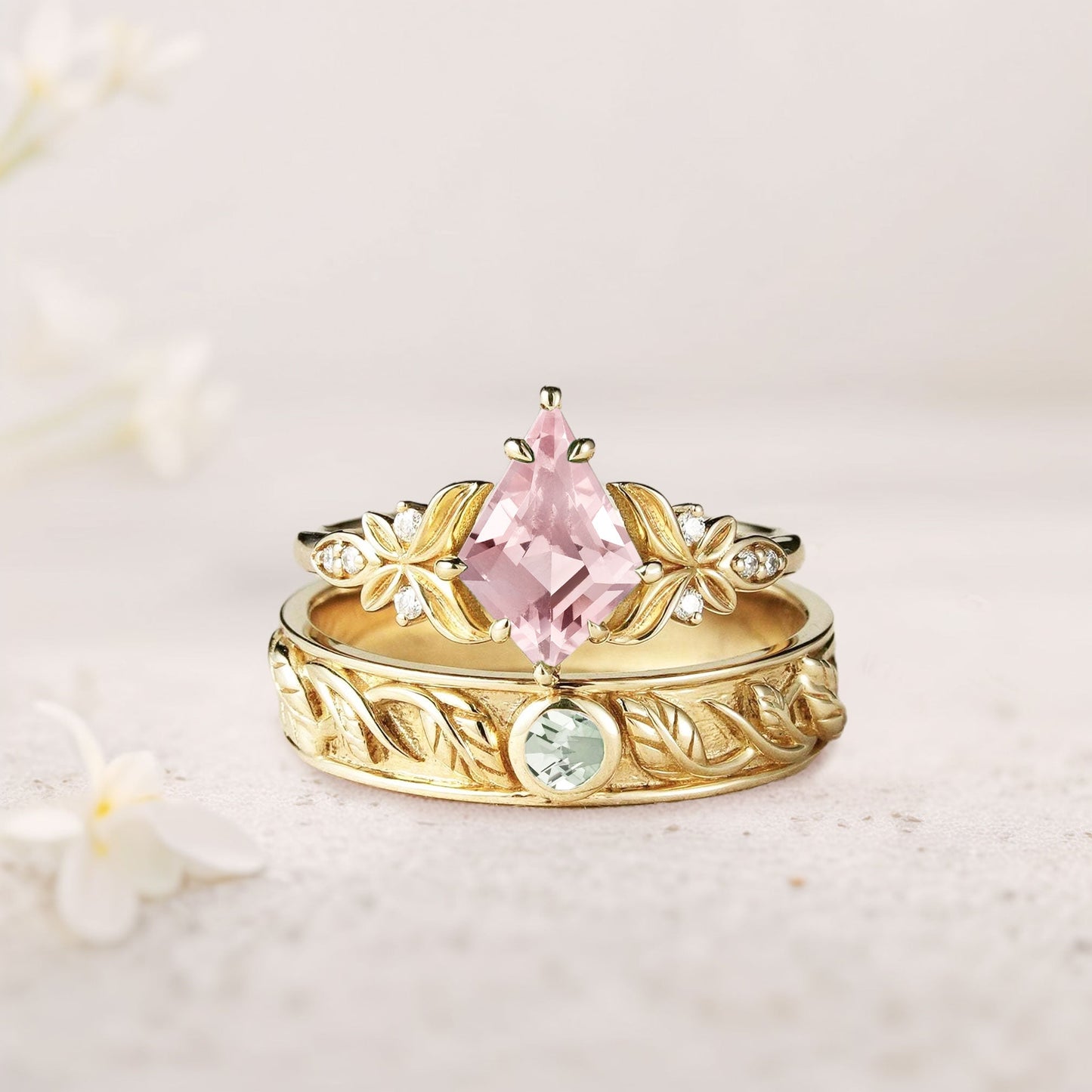 Unique Kite Lab Padparadscha Promise Engagement Ring Wedding  Ring Set For Couples