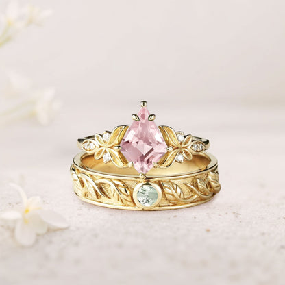 Unique Kite Lab Padparadscha Promise Engagement Ring Wedding  Ring Set For Couples