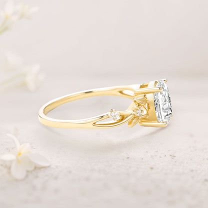 Unique floral engagement rings Oval Moissanite Leafy Engagement Ring