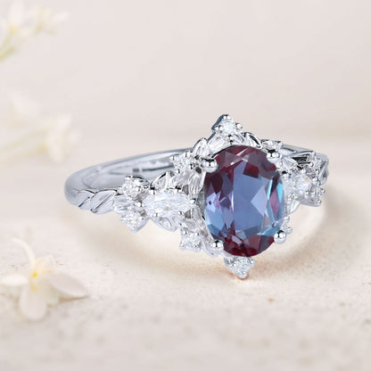 Vintage Briar Rose Oval Lab Alexandrite Engagement Ring  Vine Ring