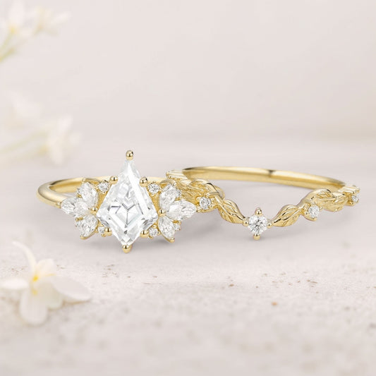 Unique floral engagement rings Kite Moissanite Butterfly Cluster Ring Set