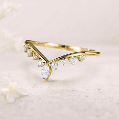 Unique Marquise and Round Moissanite Curved Wedding Band