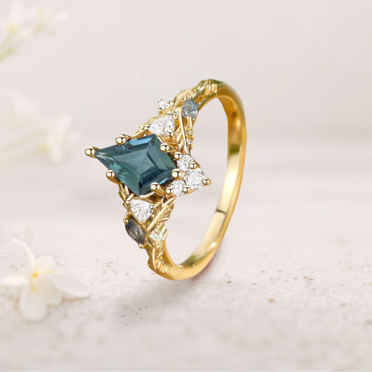 Unique floral engagement rings Kite Green Lab Sapphire Oak Leaf Engagement Ring