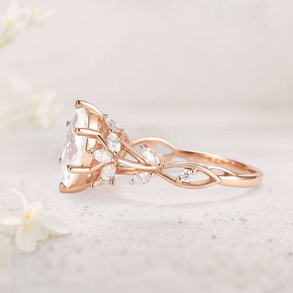 Unique Nature Inspired Marquise Moissanite Ring