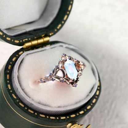 Unique Briar Moon Long Hexagon Lab Moonstone Promise Ring For Women