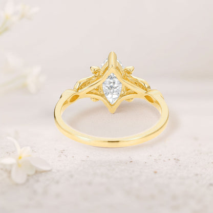 Unique floral engagement rings Marquise Moissanite Leafy Engagement Ring