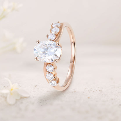 Unique Oval Moissanite Engagement Ring Swirling Romance Bridal Ring