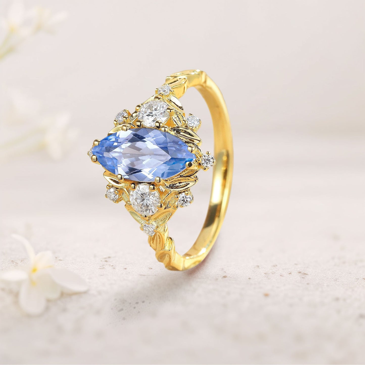 Unique floral engagement rings Marquise Lab Sapphire Engagement Ring Moissanite Cluster Promise Ring