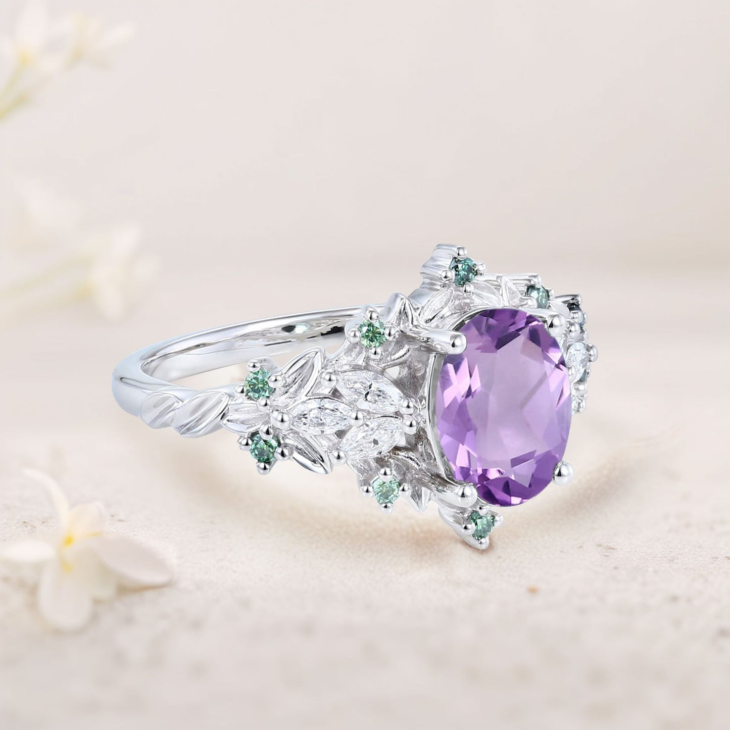 Unique Starlight Oval Amethyst Engagement Ring