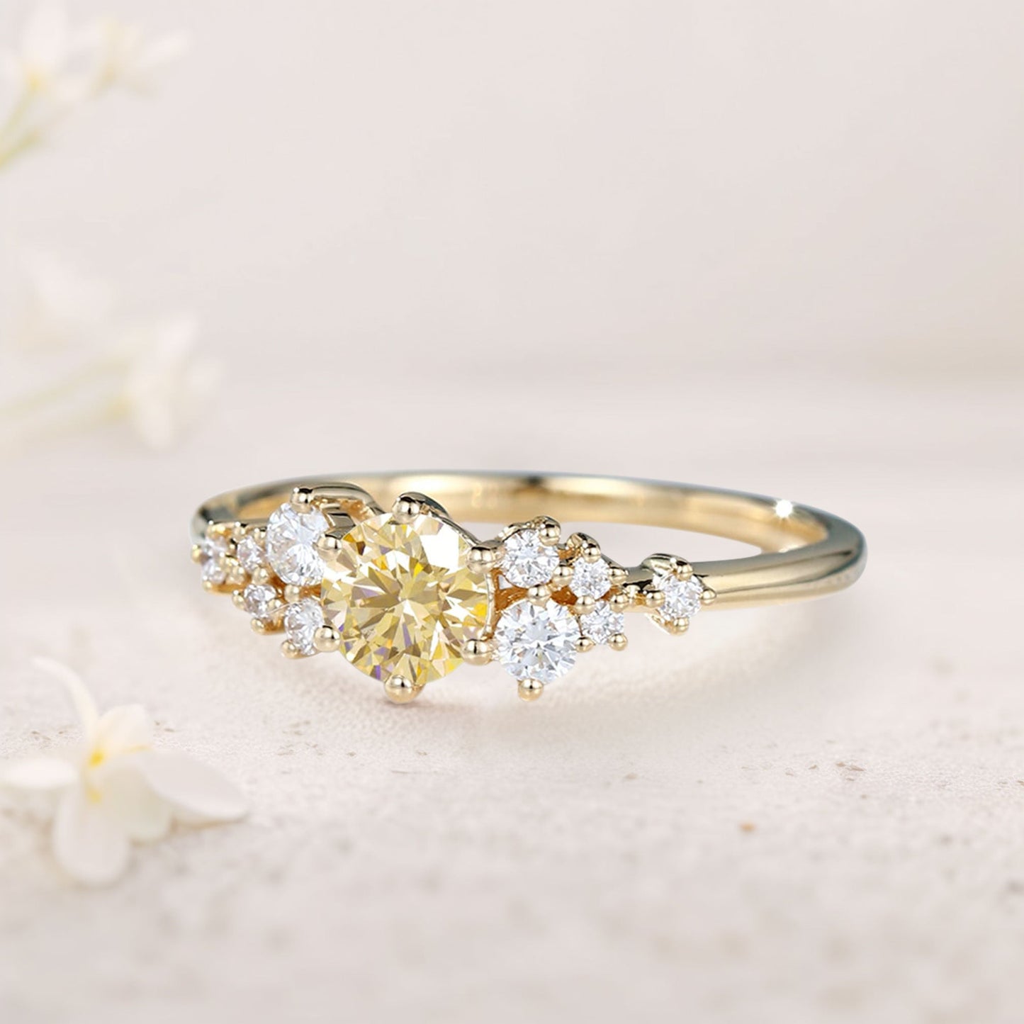 Unique Round Citrine Dainty Tapered Wedding Band