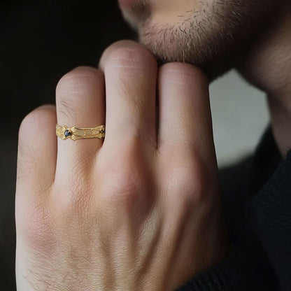 Unique Gothic Round Lab Black Onyx Ring Band For Men