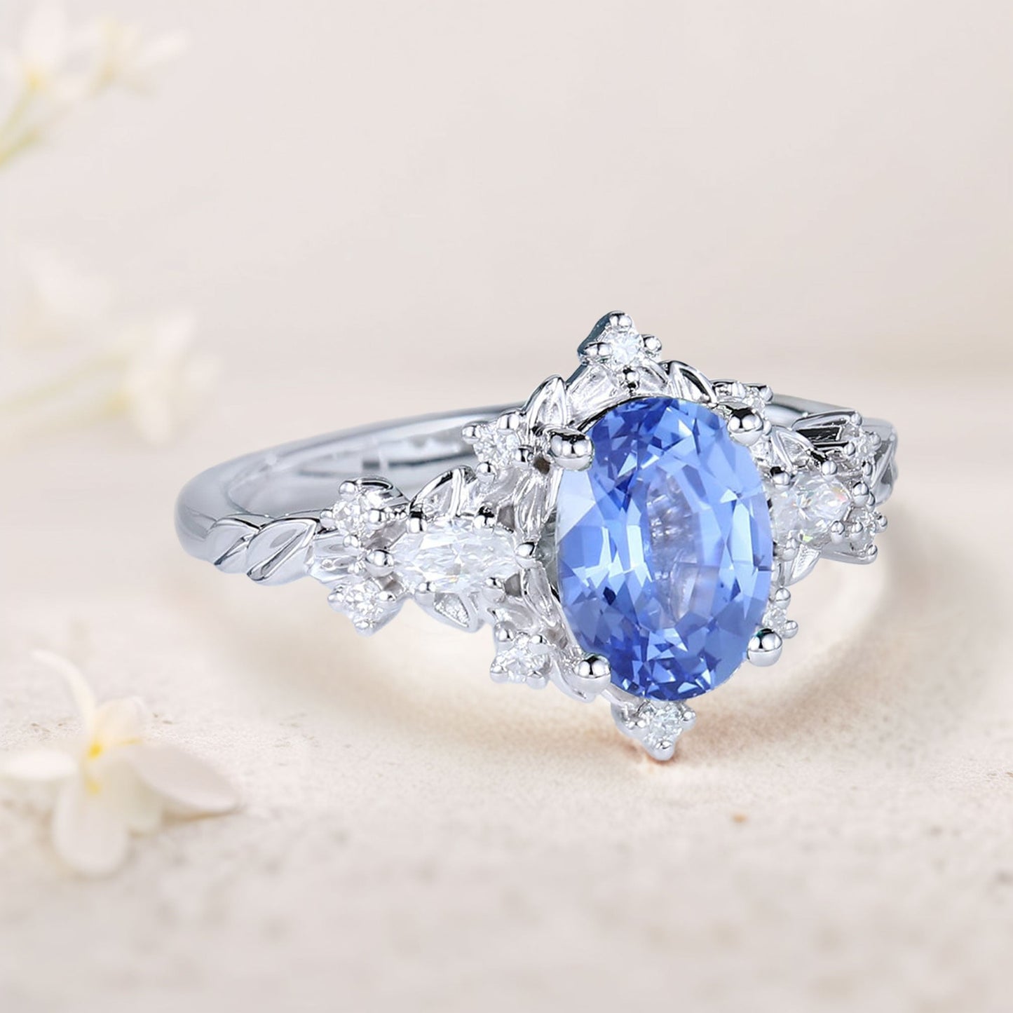 Vintage Briar Rose Oval Lab Sapphire Engagement Ring  Vine Ring