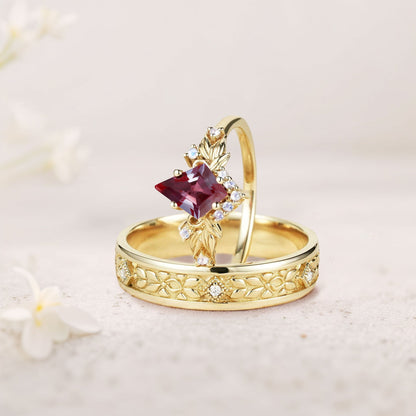 Vintage Kite Lab Alexandrite Promise Ring Engagement Ring Set for Couples