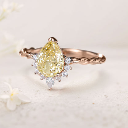 Vintage Pear Citrine Twisted Women’s Wedding Ring