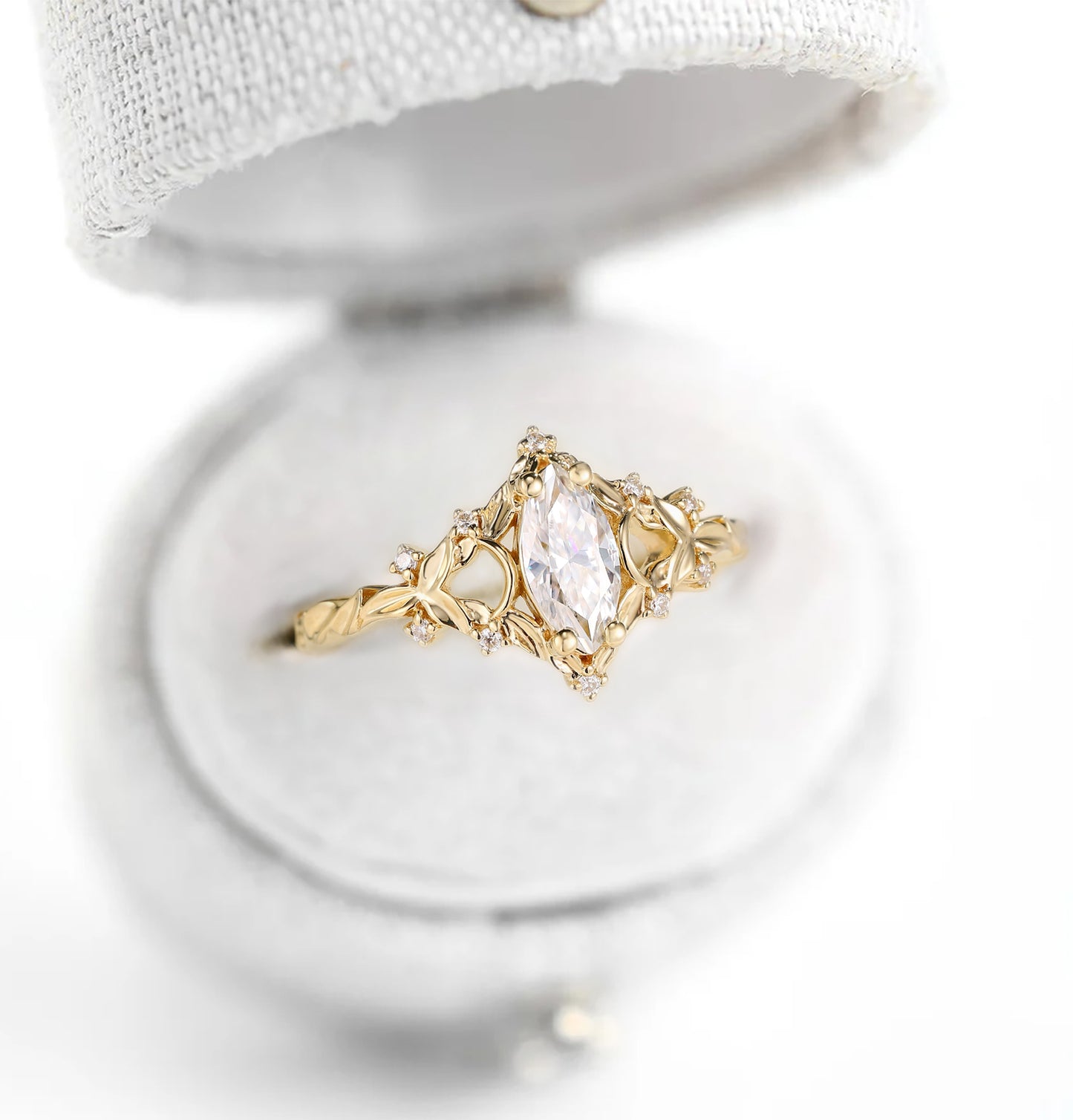 Unique Briar Moon Marquise Moissanite Ring