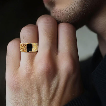 Unique Byzantine Rectangle Lab Black Onyx Ring Band For Men