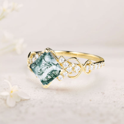 Vintage Princess Moss Agate Engagement Ring For Women