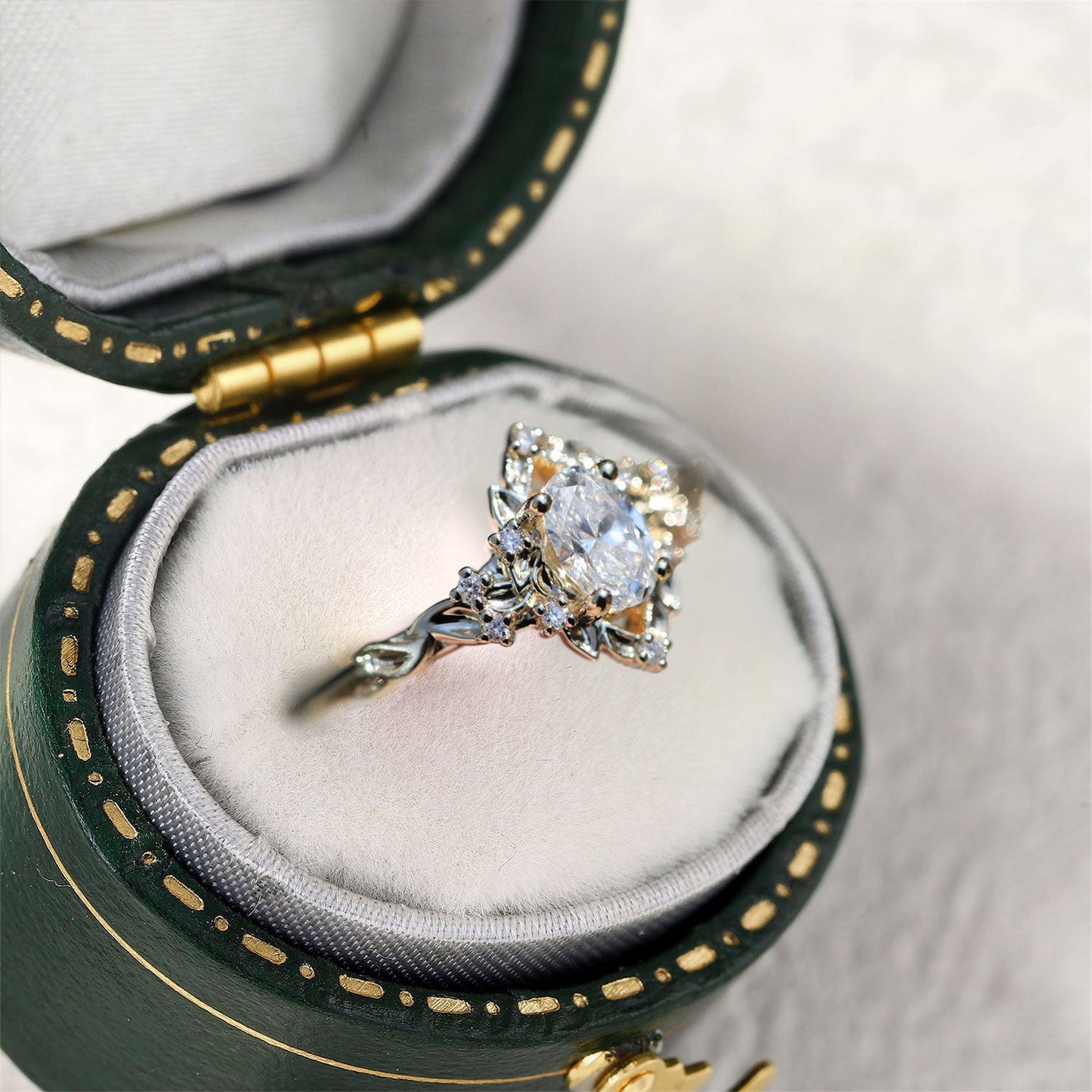 Unique Briar Rose Halo Oval Oval Moissanite Ring