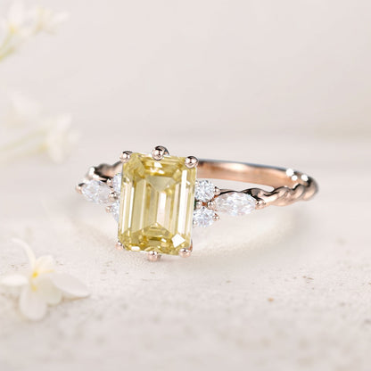 Vintage Emerald Cut Citrine Engagement Ring Twisted Wedding Ring