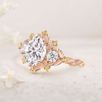 Unique floral engagement rings Oval Moissanite Cluster Wedding Ring Fairy Engagement Ring