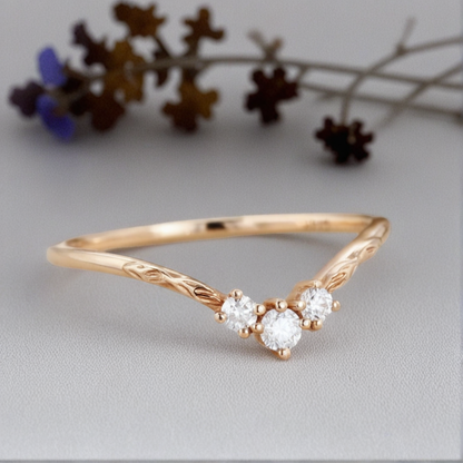 Unique Round Moissanite Wedding Band Art-deco Moissanite Engagement Ring