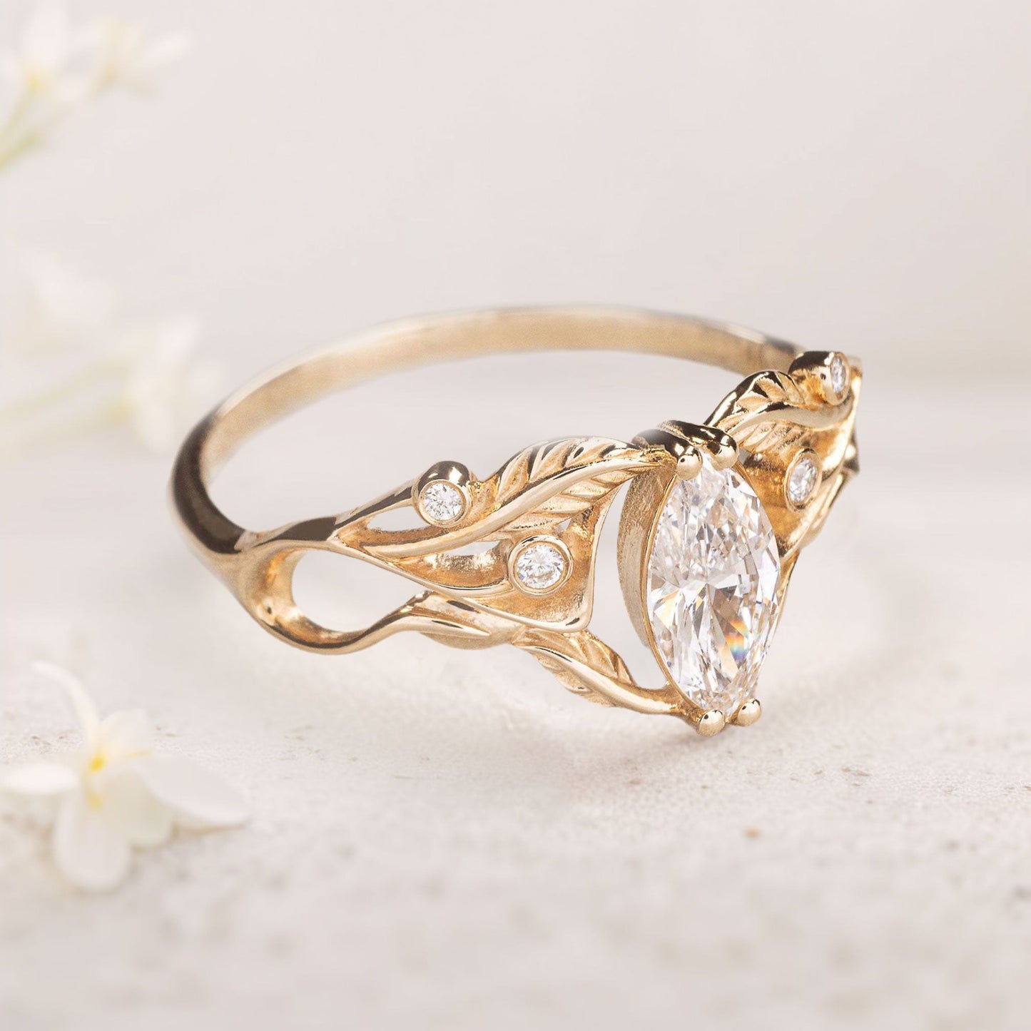 Unique Marquise Moissanite Engagement Ring