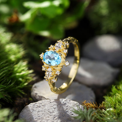 Unique Briar Rose Three Stone Oval Lab Topaz Ring