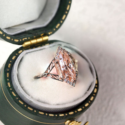 Unique Marquise Lab Padparadscha Engagement Ring