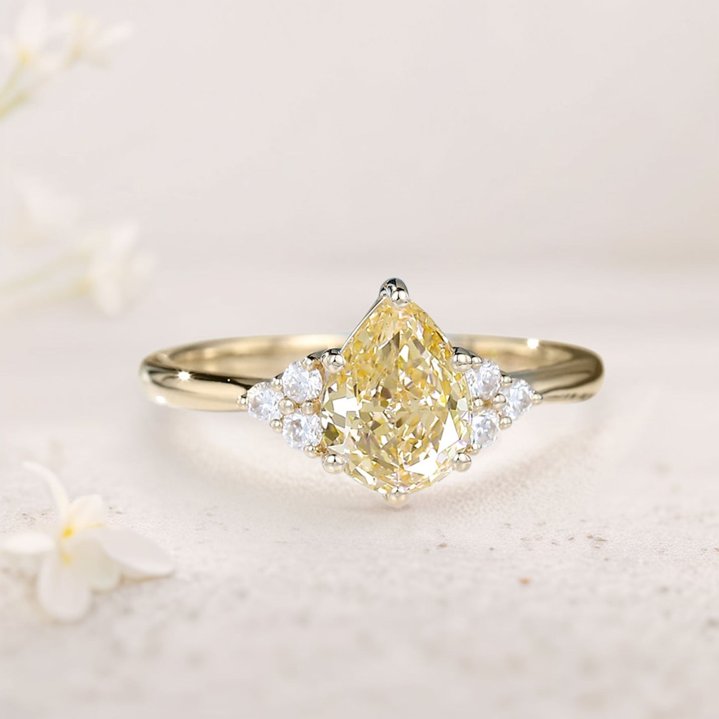 Vintage Pear Citrine Cluster Engagement Ring