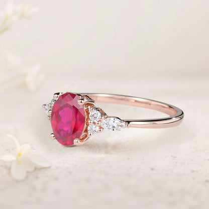 Vintage Oval Ruby Cluster Engagement Ring